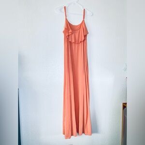 Garnet Hill Jersey Ruffle Stretch Peach Piazza Spaghetti Maxi Dress Medium